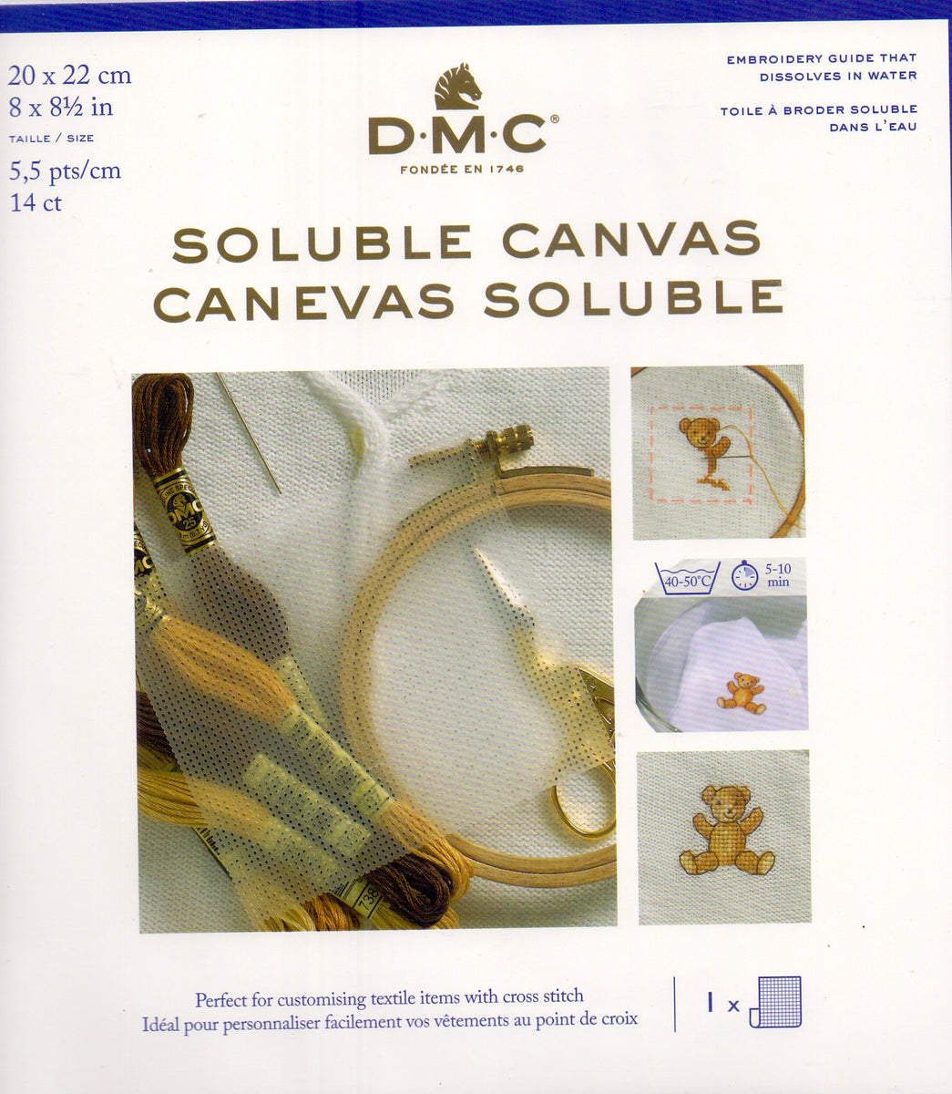 DMC 14 count Soluble Canvas size 20 x 22cms Tandem Cottage Needlework