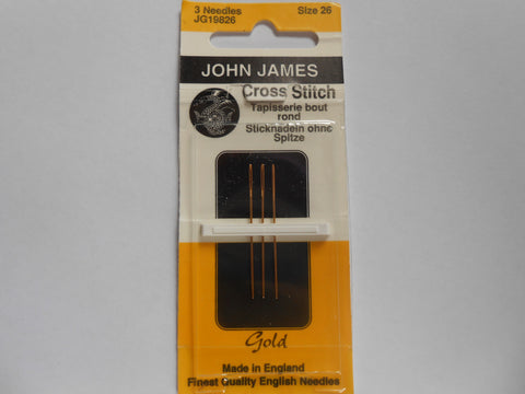 John James Cross Stitch Gold Plated Needles Size 26  - 3 in a pack