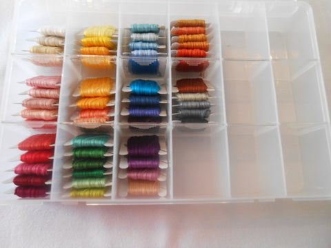 DMC Stranded Cotton Threads 50 full skeins bobbins inc Large Storage Box colours may vary