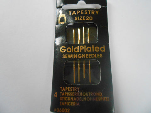 Pony Gold Plated Tapestry Needles Size 20 - Pack of 4