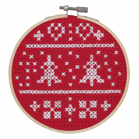Nordic Red Felt Cross Stitch Hoop Kit